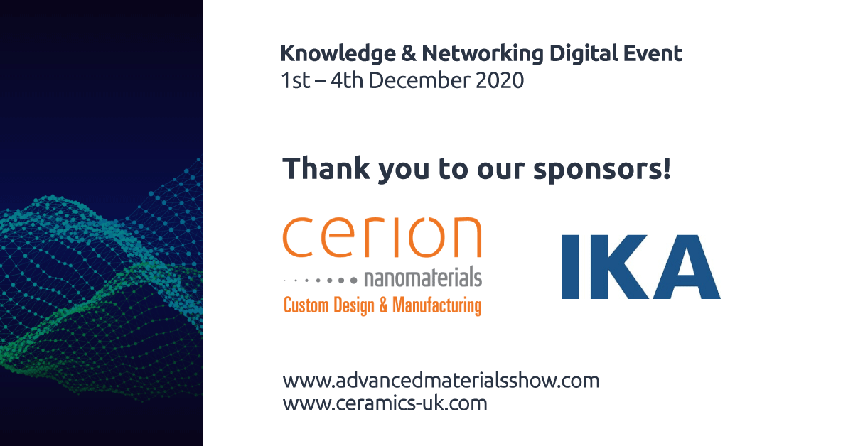 CeramicsShow's tweet photo. A special thank you to both our sponsors for the event @CerionNano and @Ilikaplc for their continued support behind our four co located shows 

#Cerion #IKA #sponsors #AMS20 #BCS20 #VEX20 #CUK20 #digitalevent #nanomaterials #laboratory #processing #technology #materials #KN2020 https://t.co/mGjILRLnBG