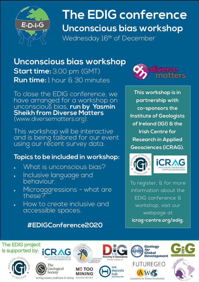 We are happy to announce the details of our free workshop on unconscious bias, which is taking place on December 16th at 3 pm (GMT), to close the EDIG conference.

To register for this event, &amp; see the lineup for the rest of the conference, visit: eventbrite.co.uk/e/the-equality…

(1/4)