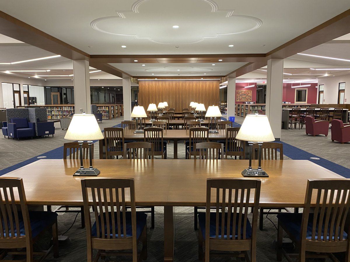 CopleyatUSD's tweet photo. Let there be light! The finishing touches on the renovated upper level are so beautiful. Here is a view from behind the Welcome Desk and two views from inside the Journals Reading Room (a newly created space). Enjoy! #universityofsandiego #libraryrenovations #librariesoftwitter https://t.co/aADUVoTF6M