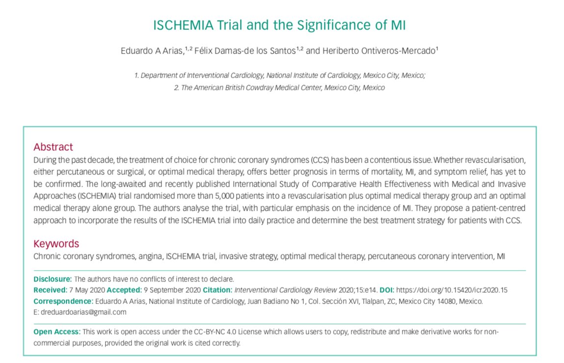 Happy to share with you this editorial we just wrote for @EiC_ICR on the ISCHEMIA trial and the significance of MI, where we propose a way to incorporate its results in our daily practice. #patientcenteredapproach @radcliffeCARDIO @INC_CathLab     icrjournal.com/articles/ische…