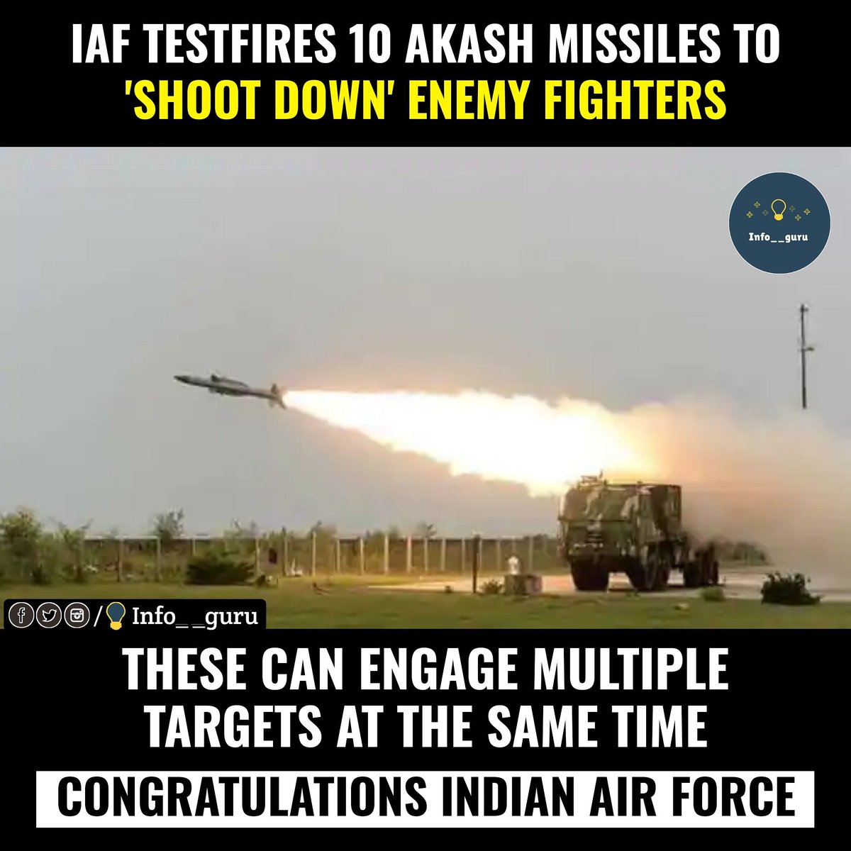 Infoguru9's tweet photo. Indigenous #AKASH Weapon System that can simultaneously engage multiple targets and #Russian IGLA-S anti-air missiles were test fired from IAF Station in #AndhraPradesh yesterday..
#info__guru #IndianAirForce #indiangovt #iaf #indiannavy #NavyDay #navalcommand https://t.co/mSATWU3Ga3