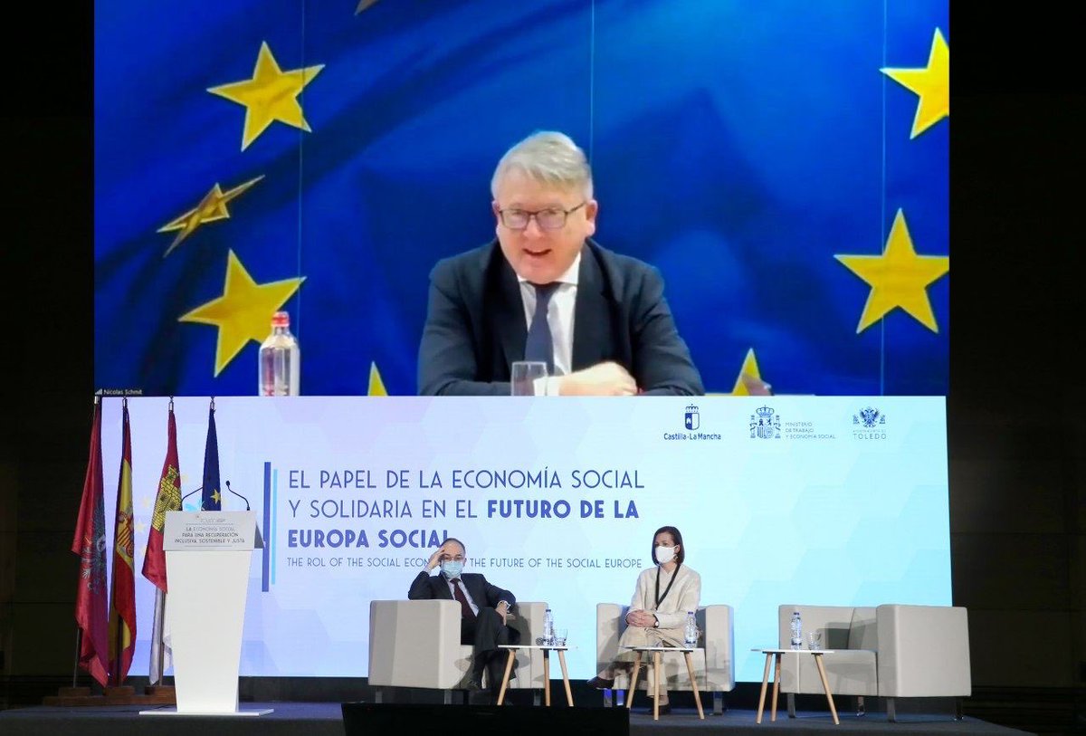 🖥 El comisario <a href="/NicolasSchmitEU/">Nicolas SCHMIT</a>, en su participación en el encuentro celebrado en Toledo, ha trasladado su reconocimiento hacia España por impulsar el papel de la Economía Social y el compromiso con que tenga un papel central dentro de la Recuperación.

#ToledoEconomíaSocial