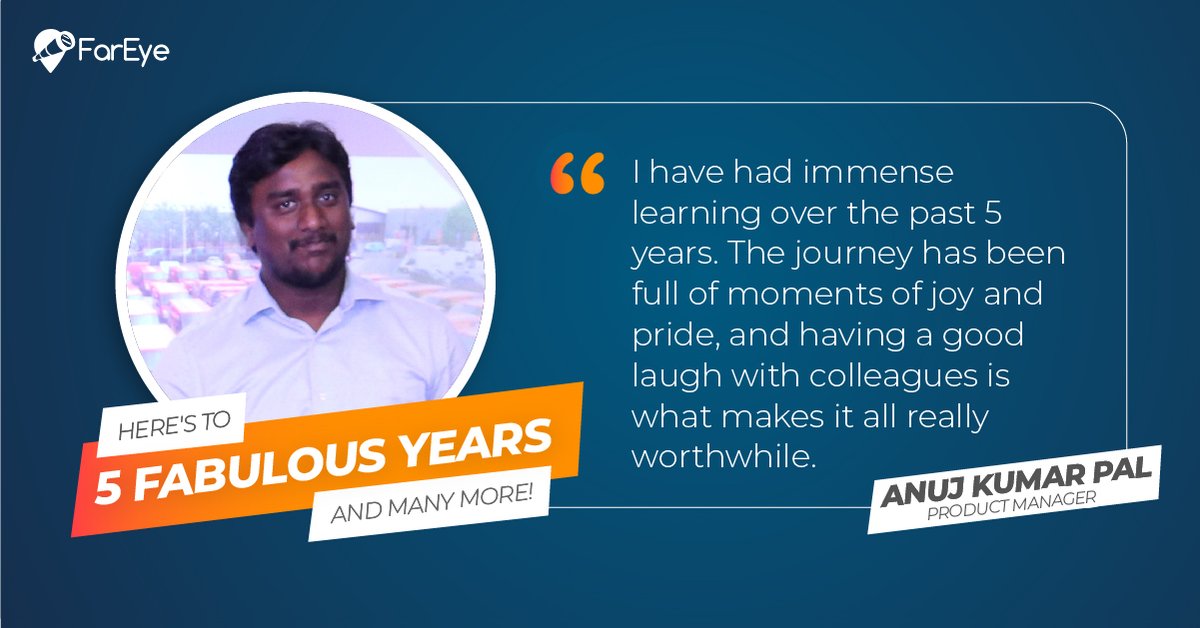 FarEye's tweet photo. Congratulations on completing five years with us @anujpal2507! Only an exemplary team member inspires his team on a daily basis. You are one of those few. Thank you for setting such a great example for your team &amp; everyone in the organization!

#TeamFarEye #TeamCulture #Growth https://t.co/0GeOy8kJAf