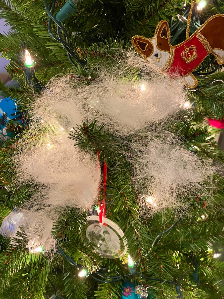 marlzipan's tweet photo. I thought my husband was decorating with fake snow but upon closer inspection it’s Odie fur 😐 #Christmas2020 #GoldenRetrievers https://t.co/dW3nrl36nX