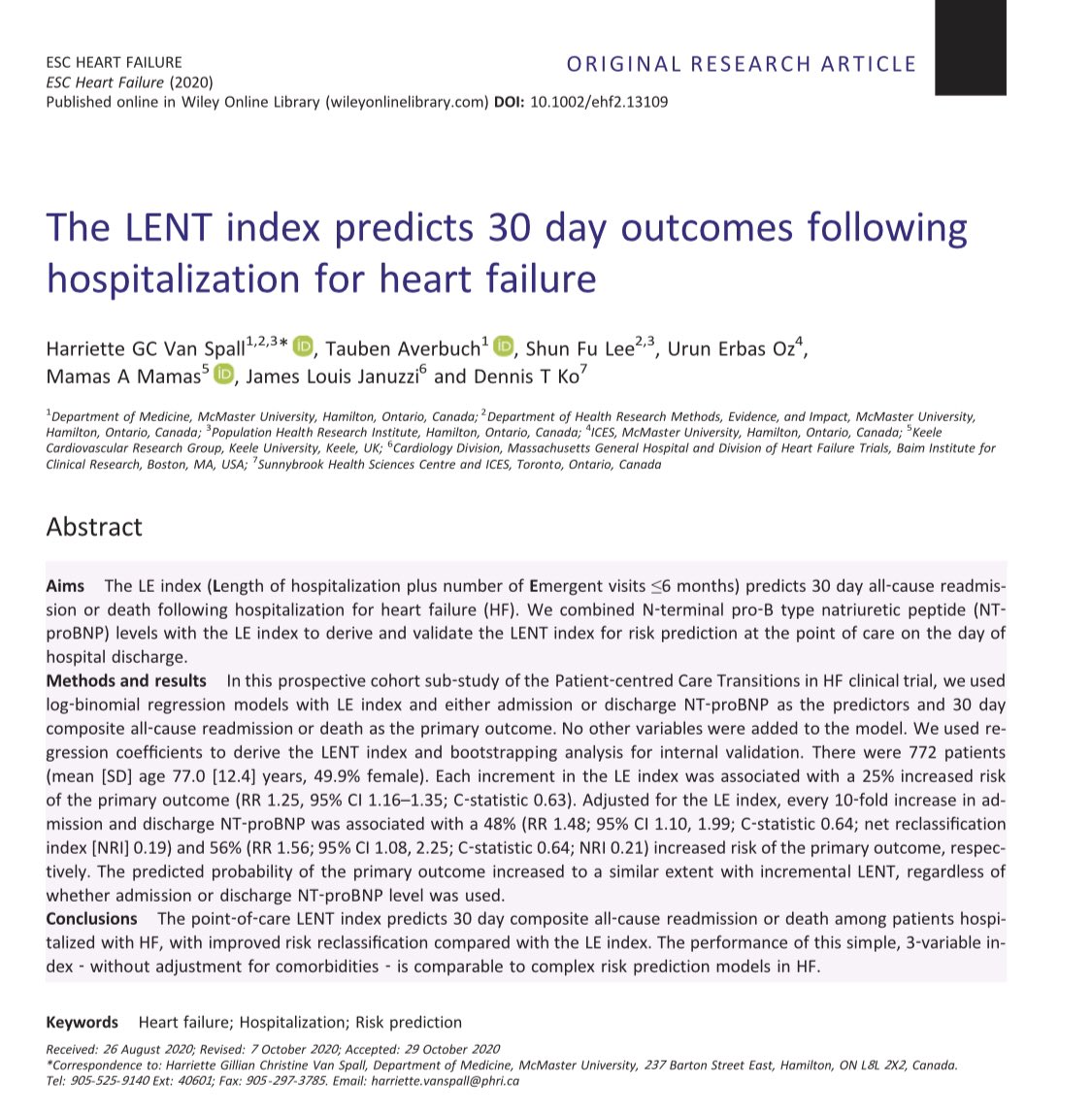 hvanspall's tweet image. 📍In this #PACTHF RCT substudy, we derived/validated a simple, 3-variable #RiskPrediction index for 30d #outcomes post #HF #hospitalization
📍Performance favourable over complex models
📍dx.doi.org/10.1002/ehf2.1… 
🙏@TaubenA @mmamas1973 @JJheart_doc @denniskomd #SLee #UOz