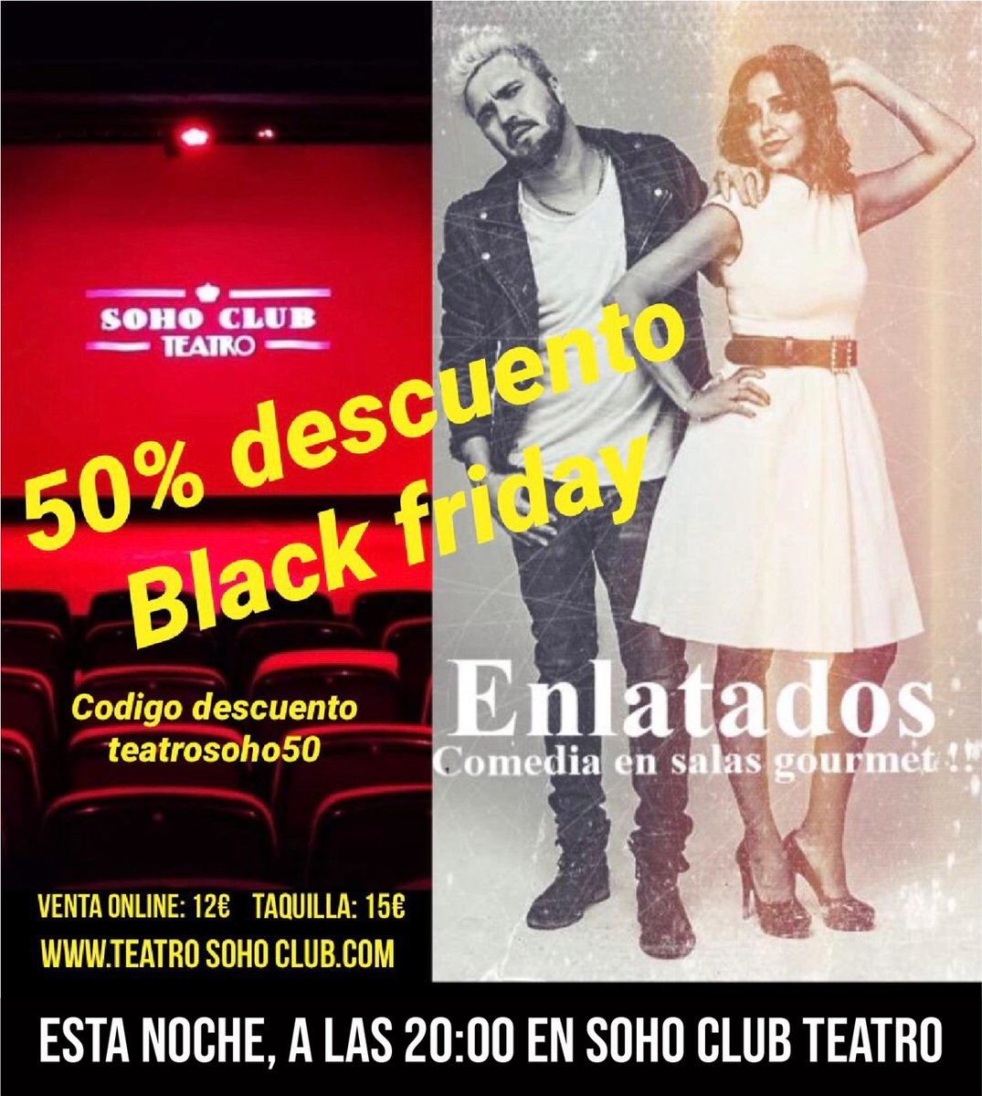 ¿Sin planes para esta noche?

Aún estás a tiempo de conseguir entradas para disfrutar de #enlatados, la divertida comedia de <a href="/carmenalcayde/">Carmen Alcayde</a> y <a href="/RaulFerve/">Raúl Fervé</a> en <a href="/TeatroSoho/">Teatro Soho Club Madrid</a>.

No te lo pienses más, ¡las entradas vuelan!

#teatroenmadrid #culturasegura #planesenmadrid #culturamadrid