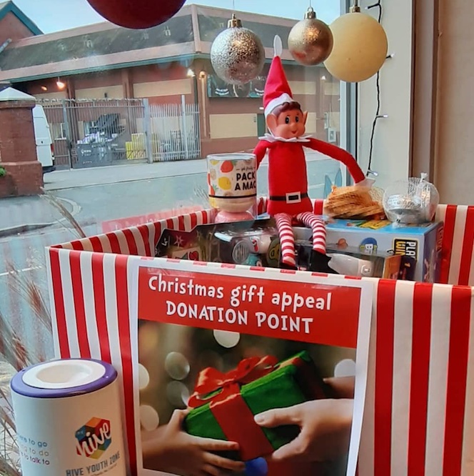 TheHiveYZ's tweet photo. Our Christmas gift appeal donation box is filling fast at Lattetude West Kirby! Thank you so much to everyone who is supporting our campaign to reach local young people this Christmas. π #ThankYou #BeeASecretSanta #Charity https://t.co/0CQjjdLo1y