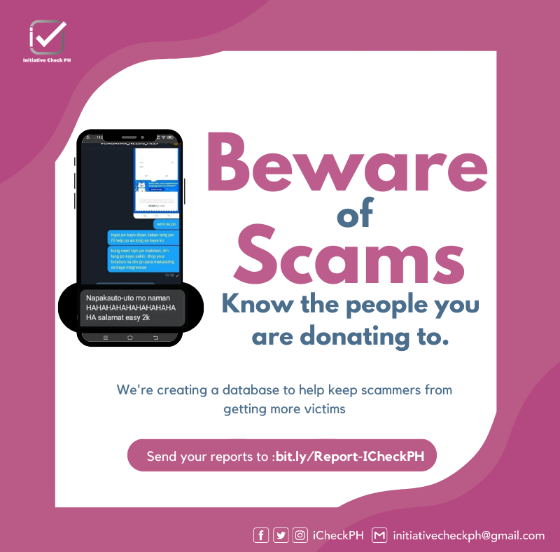 iCheckPH's tweet photo. Help us build a database of initiatives to avoid. Help us #StopDonationScams.

Send your reports to: https://t.co/xJaSCaW42Y https://t.co/BTugRwVerw https://t.co/vxwT4r30TR