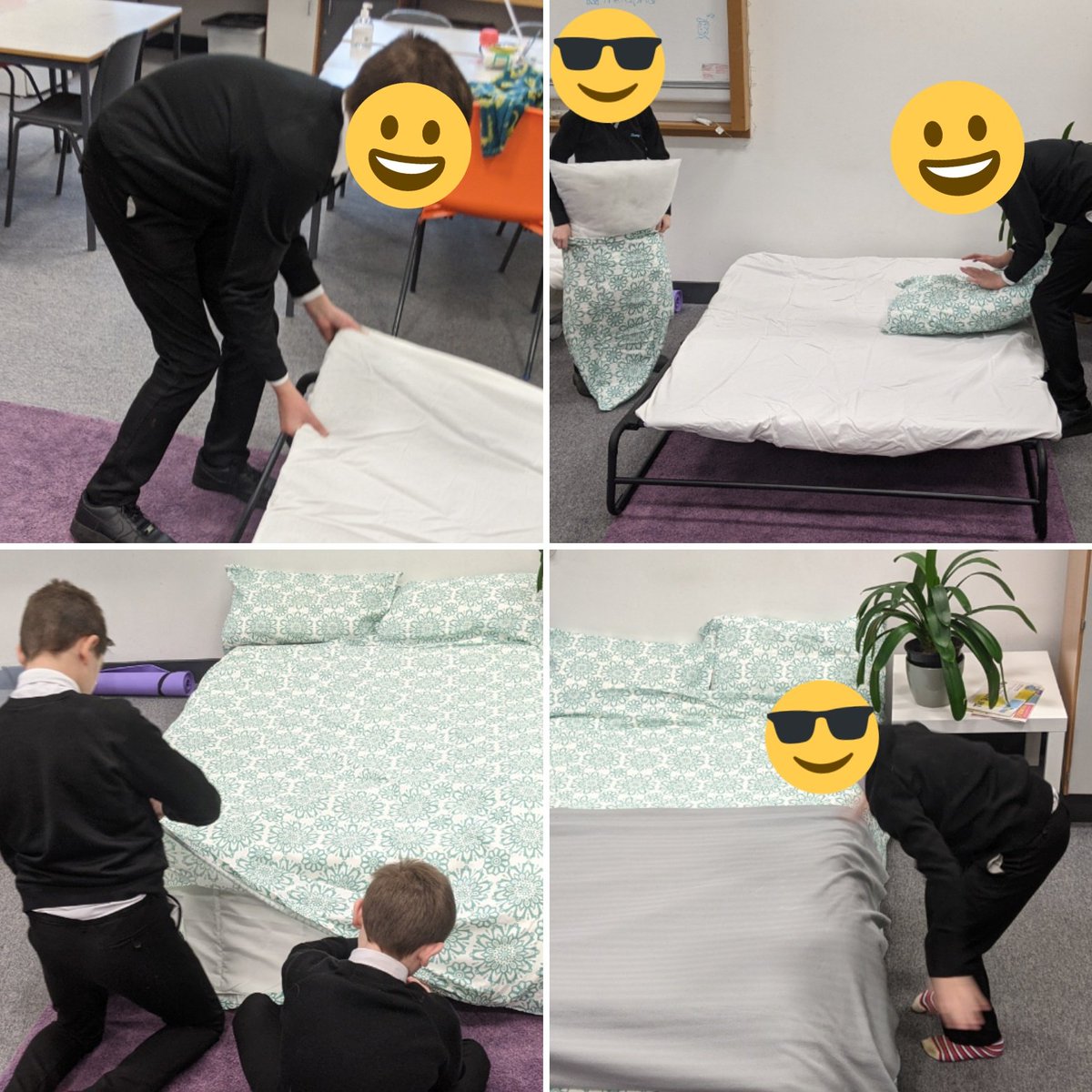 A wee bit of #Lifeskills in the Wellbeing Zone this morning. Question: are you a "turn the duvet cover inside out" kind of person? We can't do it the other way! #Nurture #Wellbeing