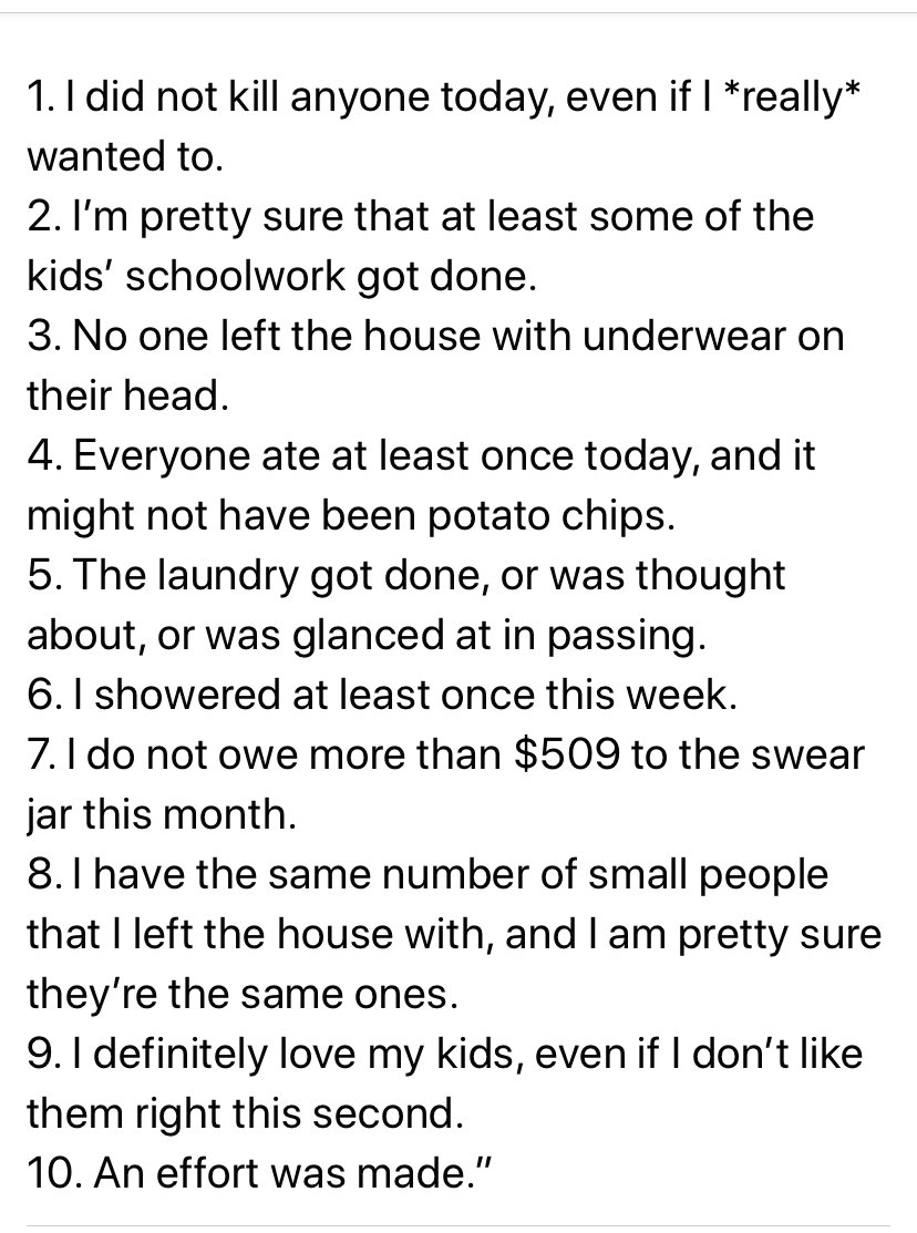 LifeCof's tweet photo. To all you parents who may be feeling overwhelmed, I’m sure you’ve accomplished at least one thing on this list. High five!! https://t.co/9obRAh5K2X