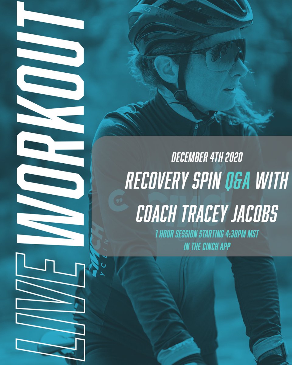 Join Coach Tracey Jacobs Today for a Live Workout on Zwift! 

Today's workout will be a recovery ride with an open Q&amp;A Forum as we head into the weekend. 

Join the Live Stream Video Stream Workout Meetup in the CINCH app! 

#CINCHFORM #CINCHCycling