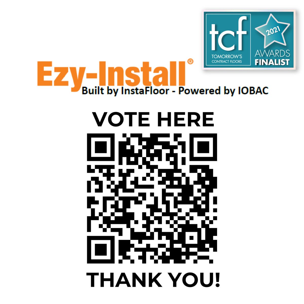 IOBACFlooring's tweet photo. Voting is now open for @TContractFloors Awards 2021!

Ezy-Install has been shortlisted - please vote at https://t.co/nCXMezZT7H or via the QR code below 

#TCFawards21 #rethinkflooring #adhesivefree https://t.co/Xh0IQfq83T
