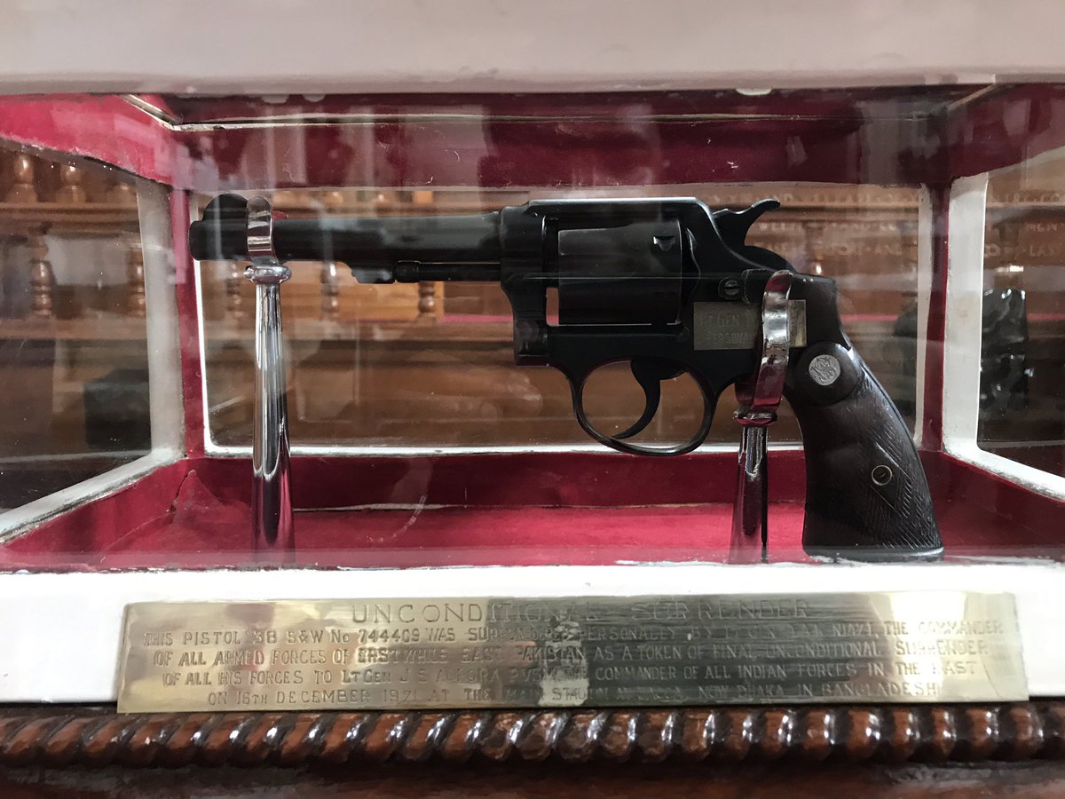 While many war veterans still take pride in displaying trophies of war, Aurora passed on the uniform he wore on the day of surrender to the Punjab Regiment, and Niazi's revolver to the Indian Military Academy. He had planned to bequeath Niazi's flag to his regiment.