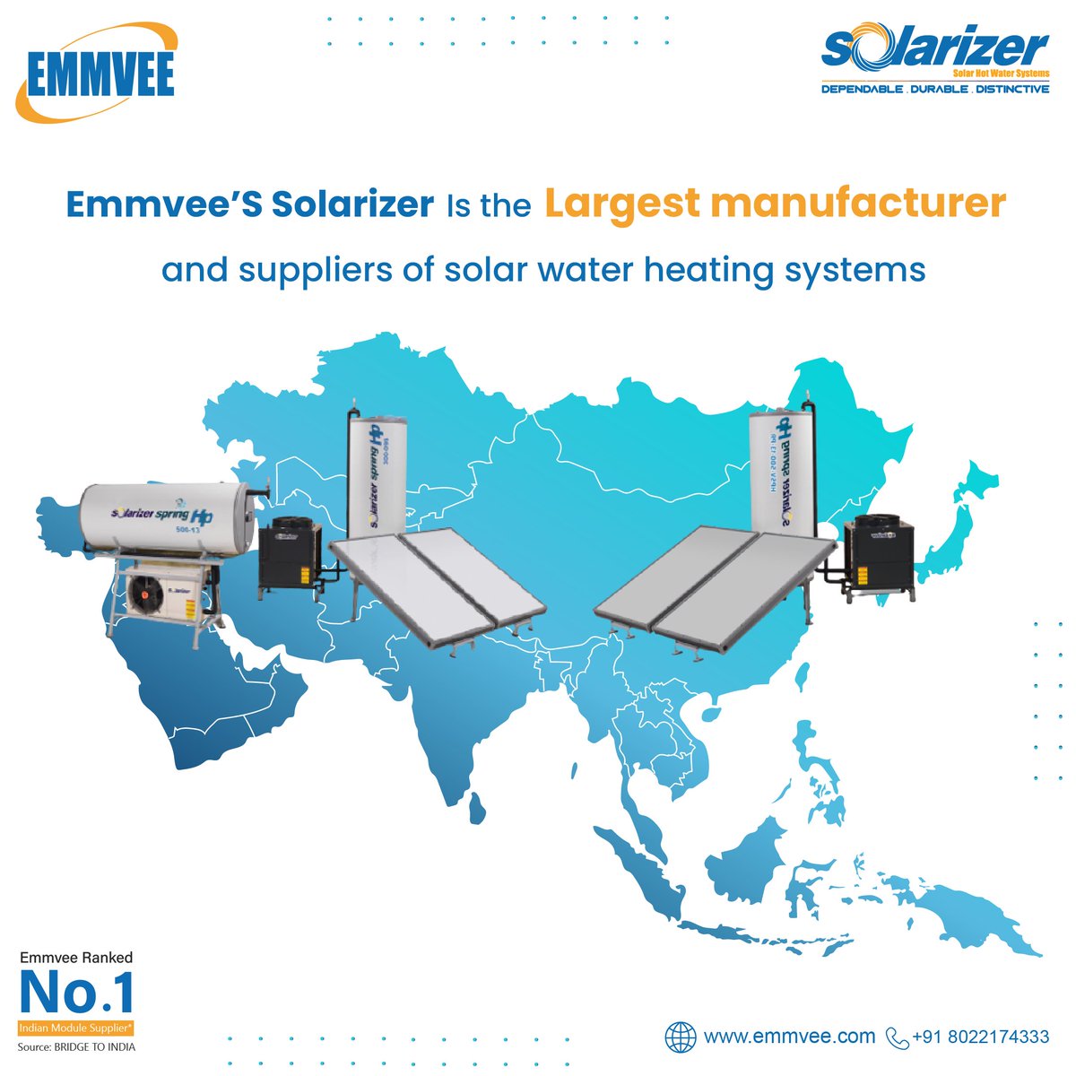 Emmvee_Group's tweet photo. #Emmvee has been manufacturing #solarwaterheaters for the last 28 years under the brand name #Solarizer. It is today the largest manufacturer and supplier of solar water heating systems in the whole of Asia. Contact us @ https://t.co/OL0RzreVJ2 #solarmanufacturer https://t.co/VI2FPNvFRp