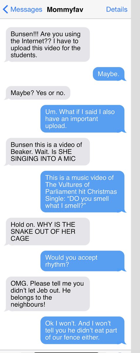 bunsenbernerbmd's tweet photo. Every week my dad saves text messages from me to the family and on Friday he shares them.
It’s #textsfrombuns en (and Beaker!!)
#fridaymorning #friyay #dogs #FridayFeeling https://t.co/OTYwjMAZ5T