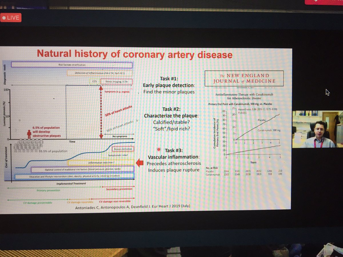 Charalambos Antoniades now reviews imaging endpoints in atherosclerosis and also inflammatory residual risk. Not only plaque burden but also Fat Attenuation Index of the perivascular adipose tissue