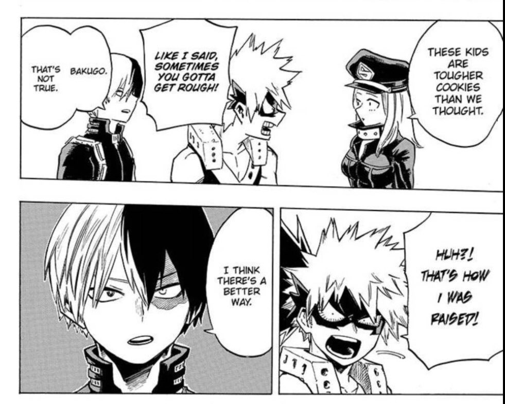 A lot of people are misunderstanding Bakugo’s character bcs of this chapter and these panels, thinking that he has a/busive tendency towards children because how he was raised, but ignoring the context the WHOLE chapter and arc.