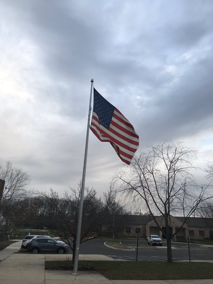 A Former US Marine himself, Mr. Joe Weeast, raises an American Flag donated by the US Marine Corps. This flag just repaired, flew over the Marine Corps Base in Baghdad.  Thank you to all Veterans!! #DHSProud    #Delranbears