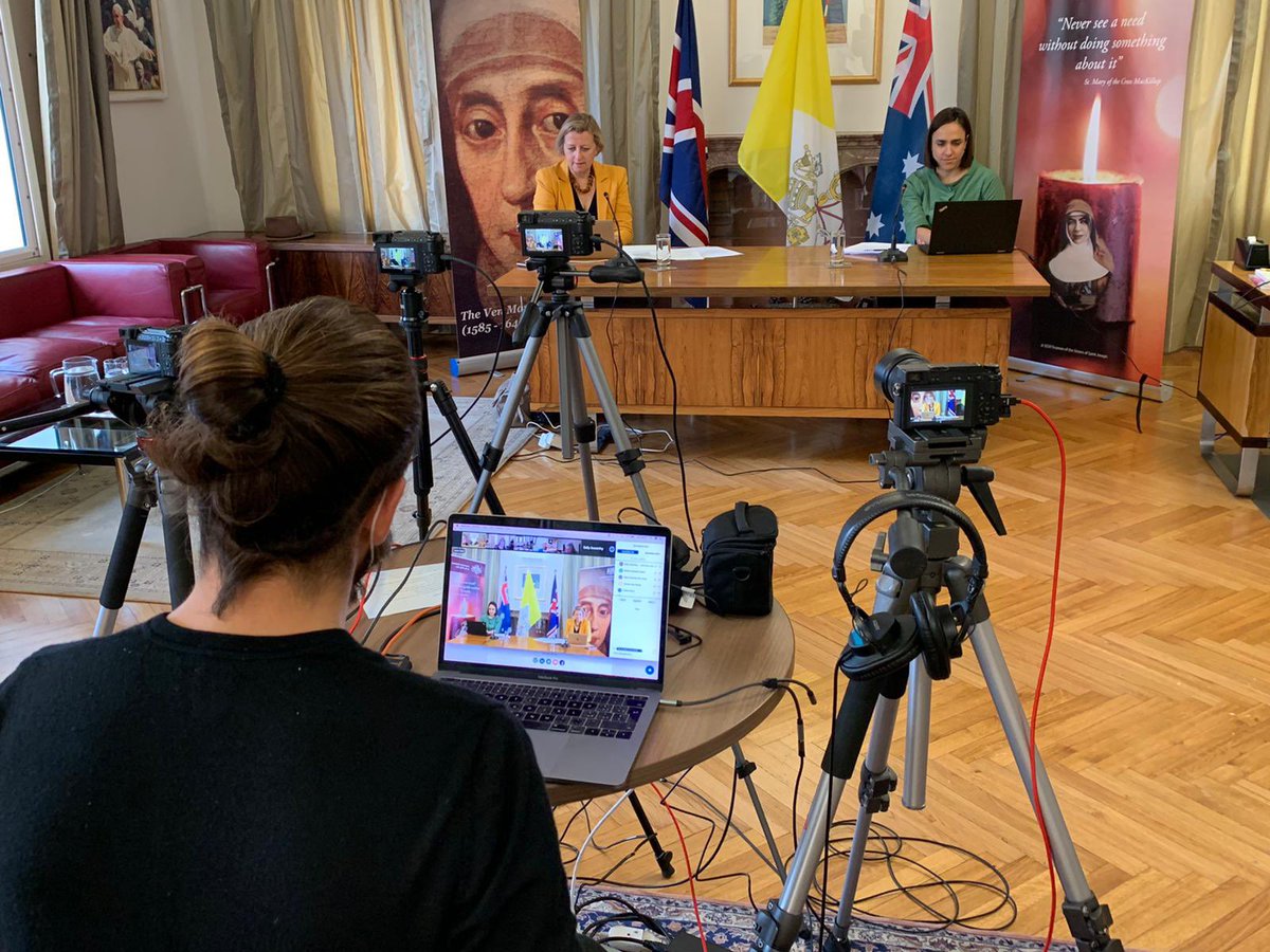 AusAmbHolySee's tweet photo. Thank you for joining us so numerously this morning to talk about  women leaders in the Catholic Church, and the important contributions made by St Mary MacKillop and the Venerable Mary Ward. The remarks and Q&amp;A will shortly be available on our website at  https://t.co/YFLp884QA0 https://t.co/i7iGZ1GM8R