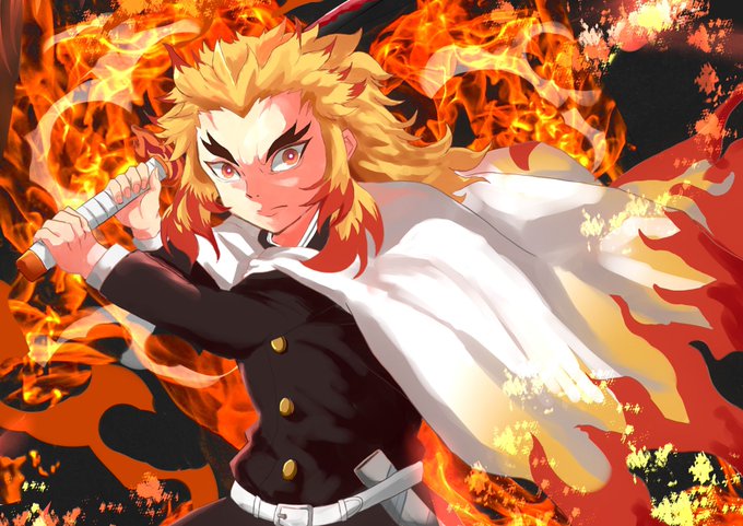 キンムギさんがTwitterに投稿した煉獄杏寿郎(鬼滅の刃)のイラスト。