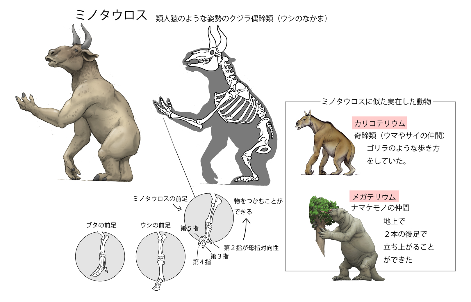 Twitter पर 川崎悟司 ファンタジー動物をリアルっぽくするシリーズ ミノタウロス ギリシア神話に登場する人間の体に 頭部が雄牛の怪物 このような混成タイプは難しいけど ウシ クジラ偶蹄類 を大昔にいた類人猿っぽい体形の奇蹄類カリコテリウム や