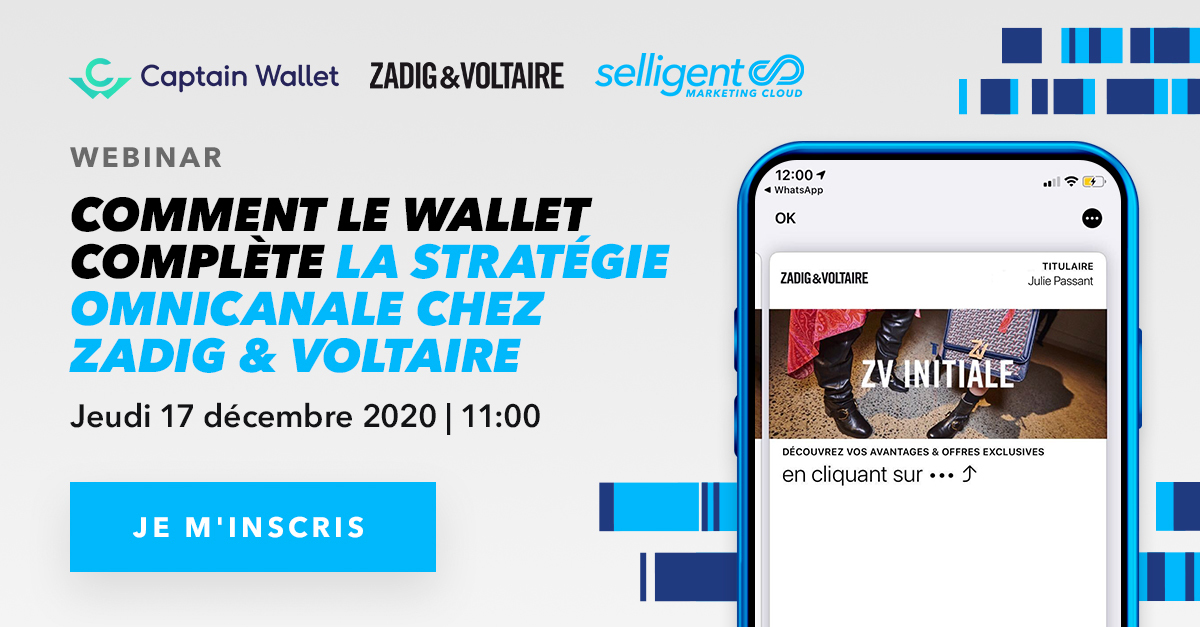 🗓️A vos agendas ! 
Nous avons le plaisir de co-animer un webinar dédié à la stratégie #omnicanale avec @zadigetvoltaire et <a href="/Captain_Wallet/">Captain Wallet</a> !
⏰ RDV le 17 décembre à 11h
Pour vous inscrire, c'est ici 👉 bit.ly/3lNdFsk 
#email #mobilewallet #mobilemarketing