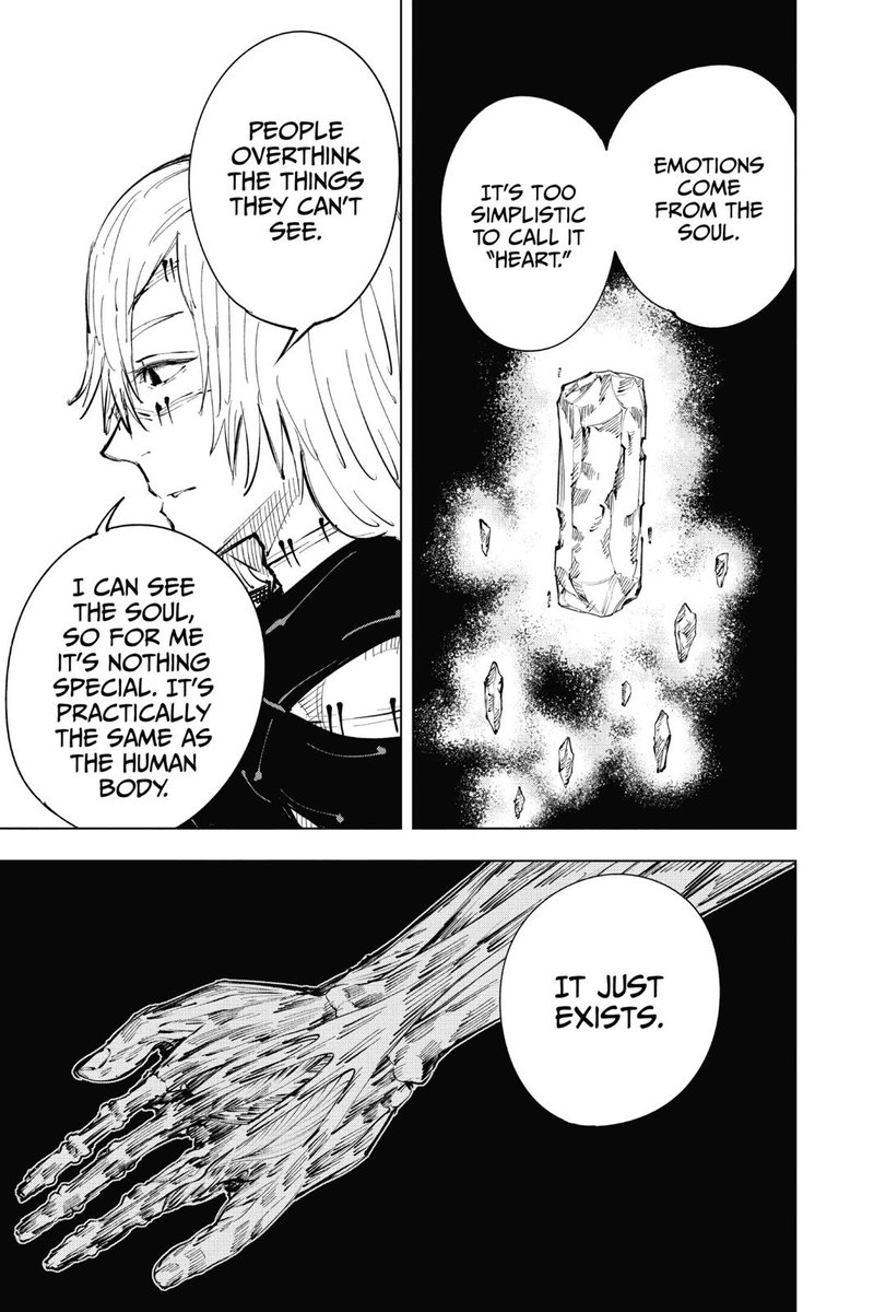 As someone with the power to touch, manipulate and distort the soul — essentially, the core — of living beings, while also being born as a result of human emotion itself, Mahito stands to be both an antithesis and a reflection to humanity itself. Their disregard for human life