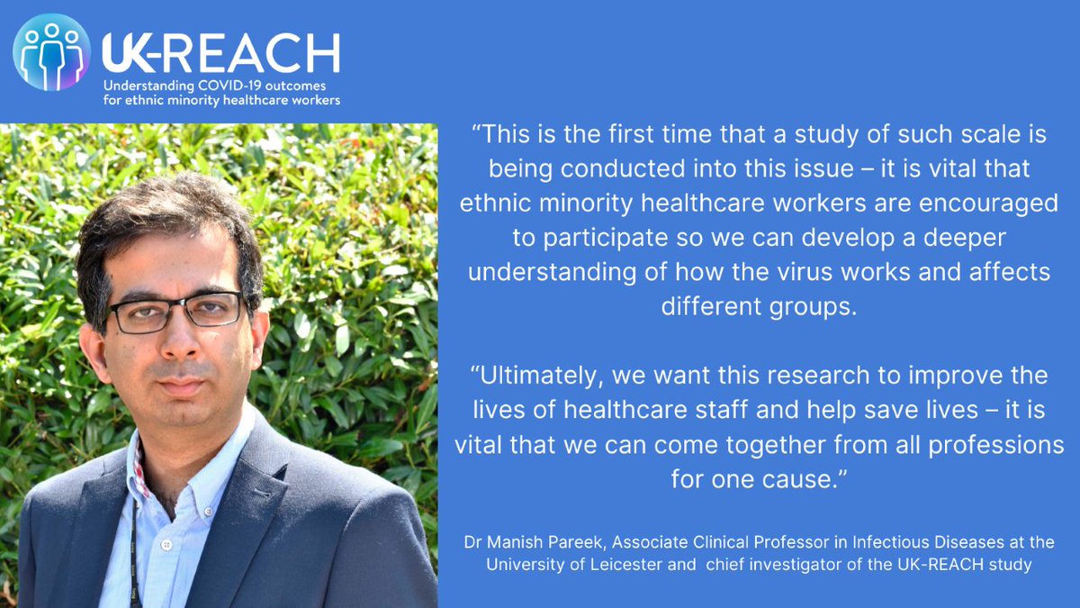 UKREACHStudy's tweet photo. Excited to announce that we are launching our survey focused on understanding the impact of #COVID19 on health care workers, particularly those from ethnic minority backgrounds. Invites are being sent over the coming days https://t.co/nUsmnmpdHZ #BePartofResearch https://t.co/tSJ31Vb9Bd