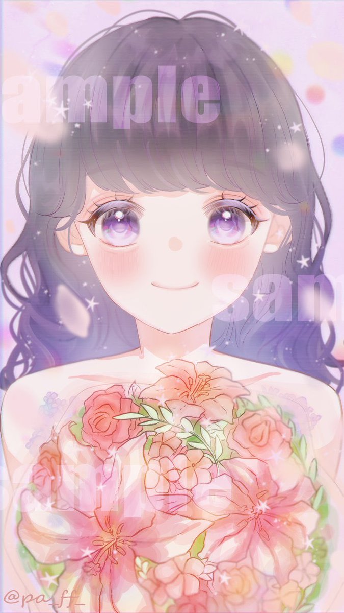 画面サイズのイラストのご依頼でした 花束でふわっと女の子らしく まめぱん Mamepan のイラスト