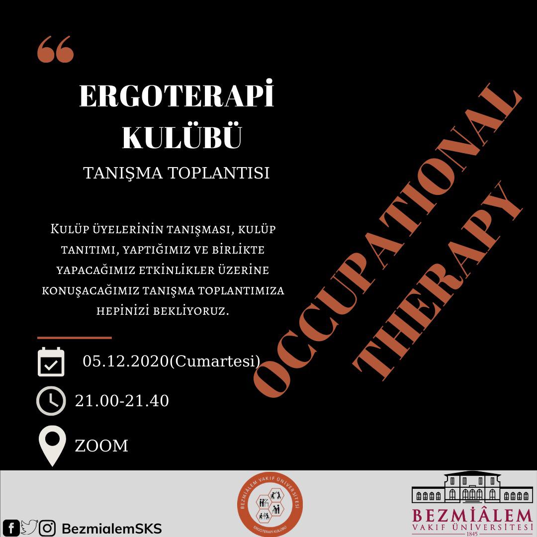 Ergoterapi Kulübümüz tarafından Tanışma Toplantısı etkinliği gerçekleştirilecektir.
🗓️Tarih: 5 Aralık(Cumartesi) 
🕗Saat: 21.00-21.40 saatleri arasında
👥 Zoom üzerinden