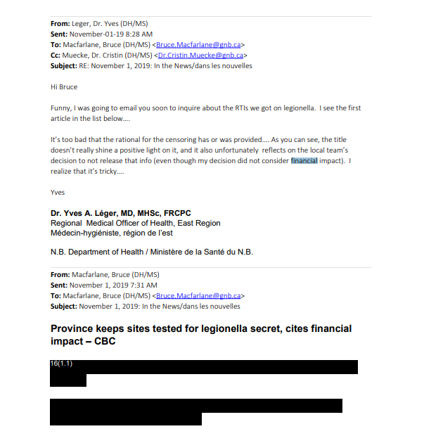 Also... the section of the right to information act the province had used to withhold the information in the documents was that it could harm a third party's finances. My story about that last year apparently didn't go over well, recently released emails show.
