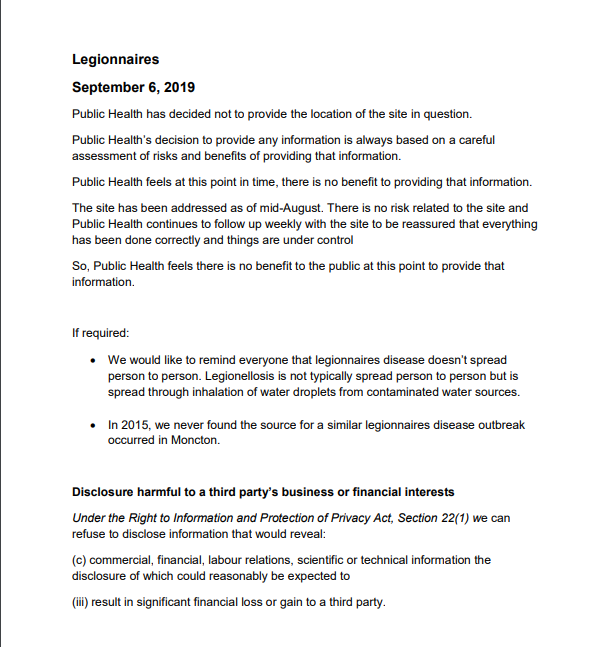 However, Dr. Leger's talking points for one of the news conferences specifically point to this as a justification for withholding information about the outbreak.