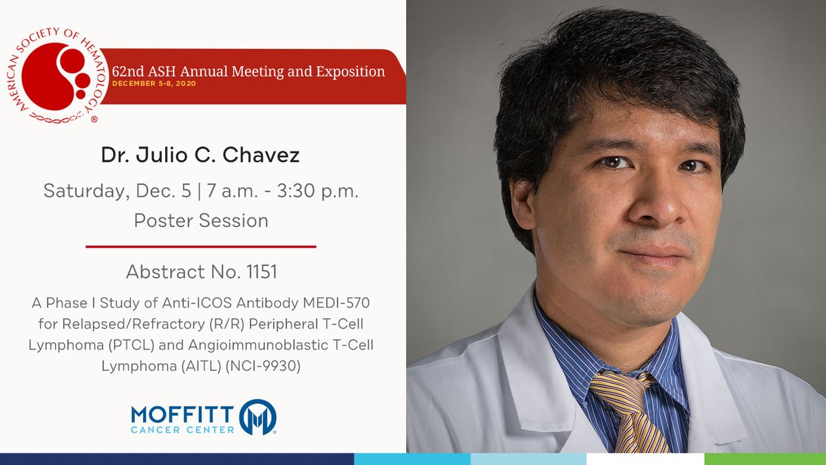 MoffittNews's tweet photo. Dr. Chavez presents phase 1 data on the use of the ICOS monoclonal antibody MEDI-570 for relapsed/refractory lymphomas at #ASH20. View abstract- https://t.co/pNEfO20eGX https://t.co/4QygQ57KWy