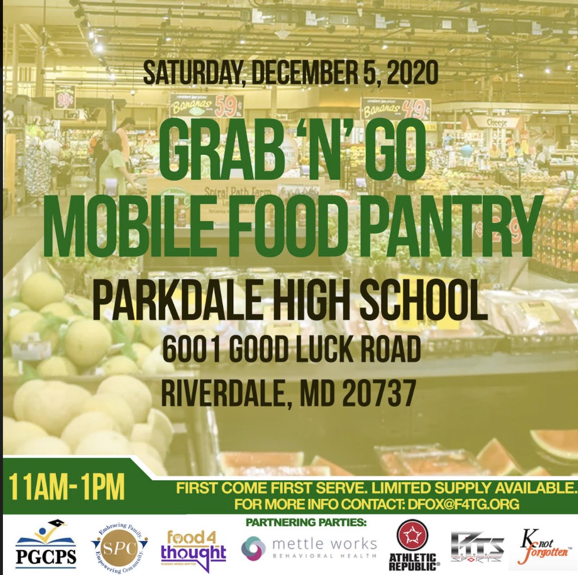 PGCPSPartners's tweet image. (Please RT) #PGCPSPartner #Food4Thought is hosting a #GrabAndGo to provide relief today, from 11a.m.- 1p.m. @ParkdaleHighMD
located at 6001 Good Luck Rd, Riverdale, MD 20737. Join us today, while supplies last. @pgcps @glaroscouncil3 @CouncilmanDLD @MrsPRProtocol @Hawkins4PGC