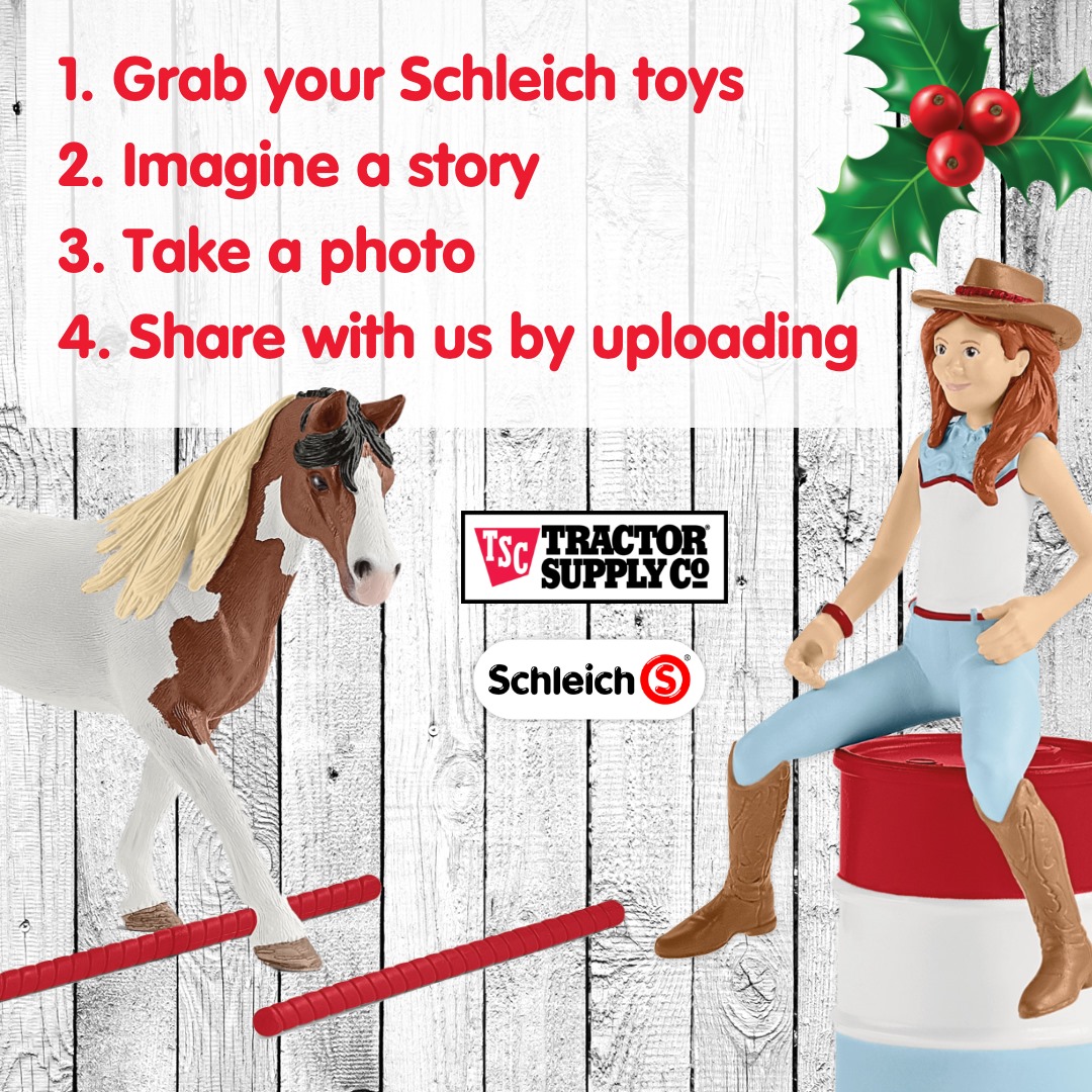 Photo contest alert!!  We've teamed up with Tractor Supply Co.  to find the next great Schleich photographer, just in time for the holidays!  It's easy as 1, 2, 3! !  Winners receive a Schleich prize package.  Contest ends December 11th. Good luck! fal.cn/3c0RM