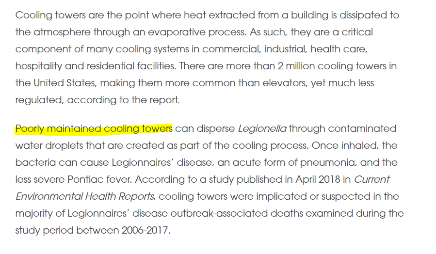 As the story also mentions, these kind of legionnaires' disease outbreaks are largely preventable. Here's a section of a news release from NSF, an organization I spoke to for the story.