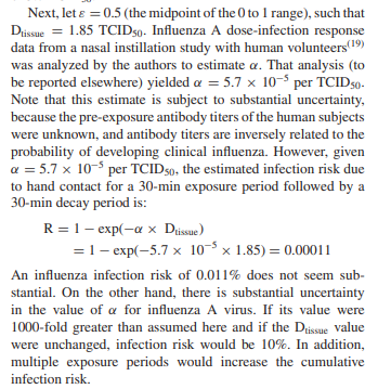 35/ 2008 Nicas and Best - A Study Quantifying the Hand-to-face contact rate and its potential application to predicting respiratory tract infectionRan example of flu.**Concluded - flu fomite risk seems low.- Air is efficient.