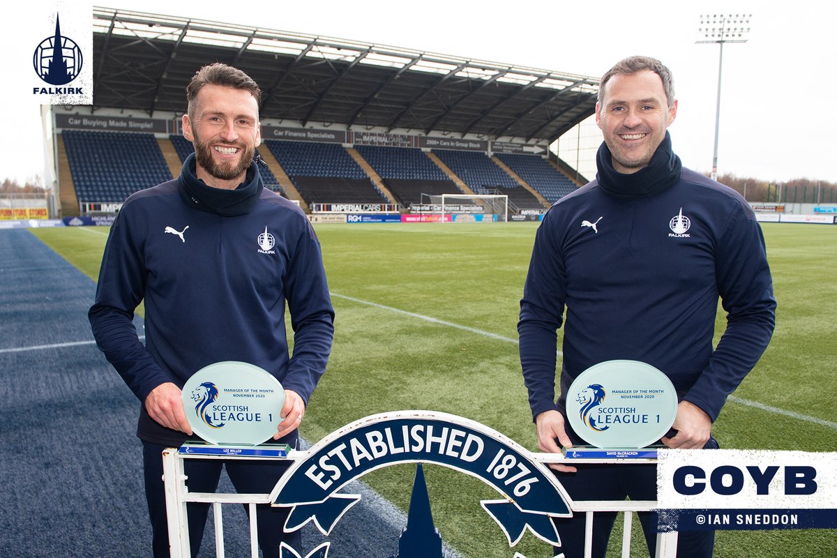 👏 Congratulations to <a href="/LeeMillerScotia/">Lee Miller</a> and <a href="/CrackingHandN/">David McCracken</a> who have been named Scottish League One Manager of the Month for November!

👉 falkirkfc.co.uk/2020/12/04/lee…