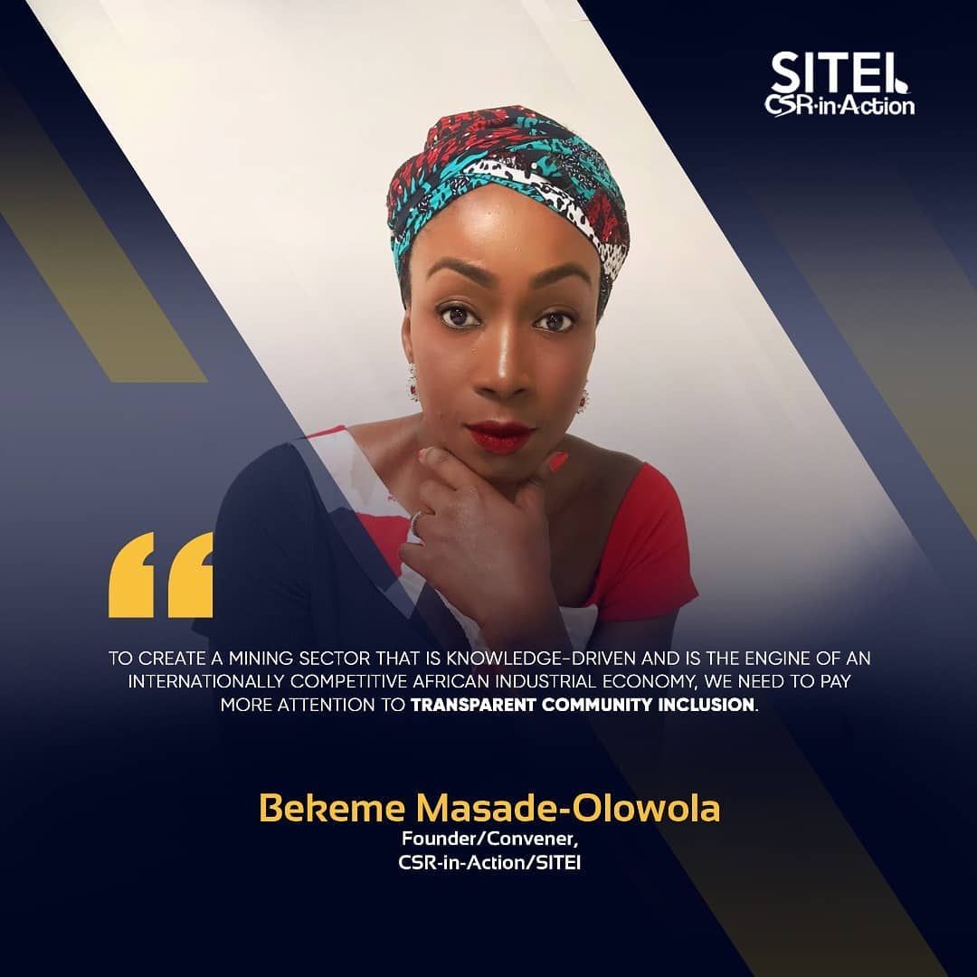 Remarking on 🇳🇬’s budding mining sector at #SITEI2020, <a href="/BekemeMasade/">Bekeme Masade-Olowola</a> said:“To create a mining sector that is knowledge-driven &amp; is the engine of an internationally competitive African industrial economy,we need to pay more attention to transparent &amp; iterative community inclusion”