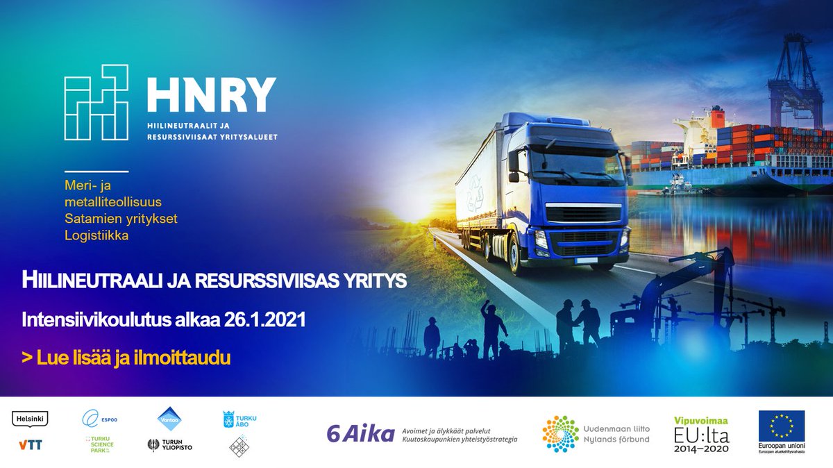 Onko yritykselläsi jo ilmastotavoite tai halua kehittyä resurssiviisaaksi? #Hiilineutraali ja resurssiviisas yritys -intensiivikoulutus tulossa! Ilmoittautuminen käynnissä, lue lisää ja hyppää kyytiin 🚛 turku.fi/sites/default/… #6Aika #ilmastoteko #Turku #Helsinki #Espoo #Vantaa