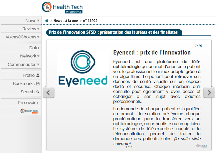 EyeneedFR's tweet photo. #Eyeneed a remporté ce jour le #prix de l'#innovation de la @Sfsd_fr 🏆#congresSFSD #HealthTech Cette récompense nous montre une fois de plus que la #solution Eyeneed représente un outil essentiel pour les professionnels de la #santevisuelle et pour les #patients. #healthcare https://t.co/UZuPzdx3SP