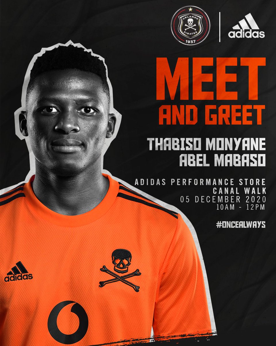 ☠ 🤩 𝗠𝗘𝗘𝗧 & 𝗚𝗥𝗘𝗘𝗧 🤩
📢 #Buccaneers, come meet the players ahead of tomorrow's #DStvPrem fixture 😃
🏆 Buy the official 20/21 @orlandopirates × @adidasZA jersey & you could WIN!
🕛 10h00 - 12h00
📅 05.12.2020
📍 @adidasZA, Canal Walk
⚫⚪🔴⭐
#ReadyForSport
#OnceAlways