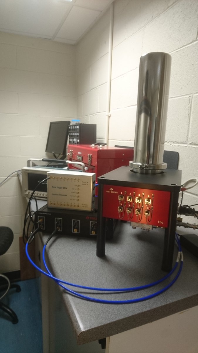It's been a while since I've had the familiar hum and tweet of a Superconducting Nanowire Single Photon Detector cryostat in the lab (last time with <a href="/QuantumSensors/">QuantumSensorsGlasgow</a> &amp; <a href="/Laukei/">Stan's Previously Owned Tweets @laukei.bsky.social</a> ).
I've now been kindly loaned one by <a href="/SingleQuantum/">Single Quantum</a> with timetagger from <a href="/Swabian_Inst/">Swabian Instruments</a> , time to play...
