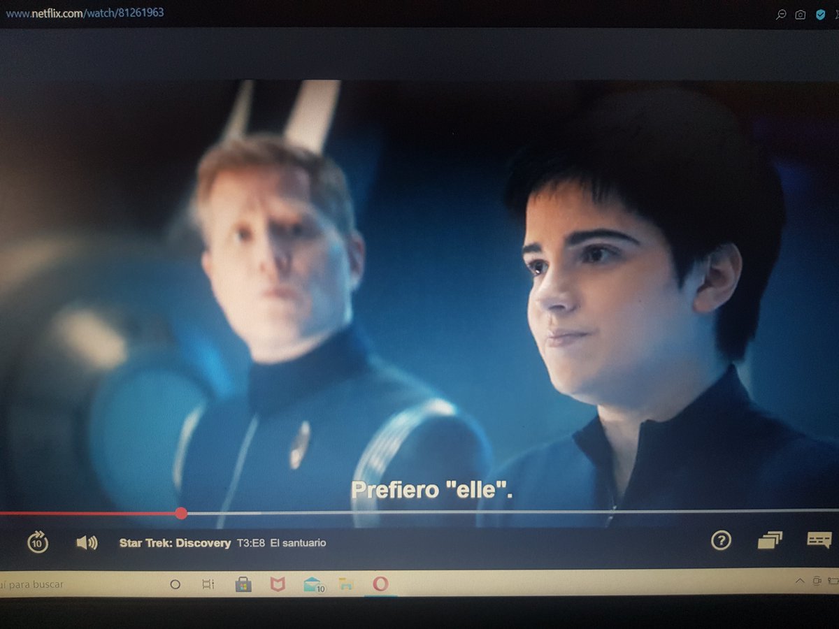 En Star Trek Discovery han utilizado el pronombre elle en el doblaje y en los subtitulos para una persona no binaria y ESTOY LLORANDO 😭😭😭😭😭😭
