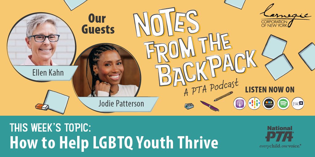 HealthierGen's tweet image. Listen now: @NationalPTA&apos;s latest episode of &quot;Notes from the Backpack&quot; features a conversation with representatives from @HRC about supporting #LGBTQYouth through the unique challenges they face today. PTA.org/PodcastEp37 #BackpackNotes