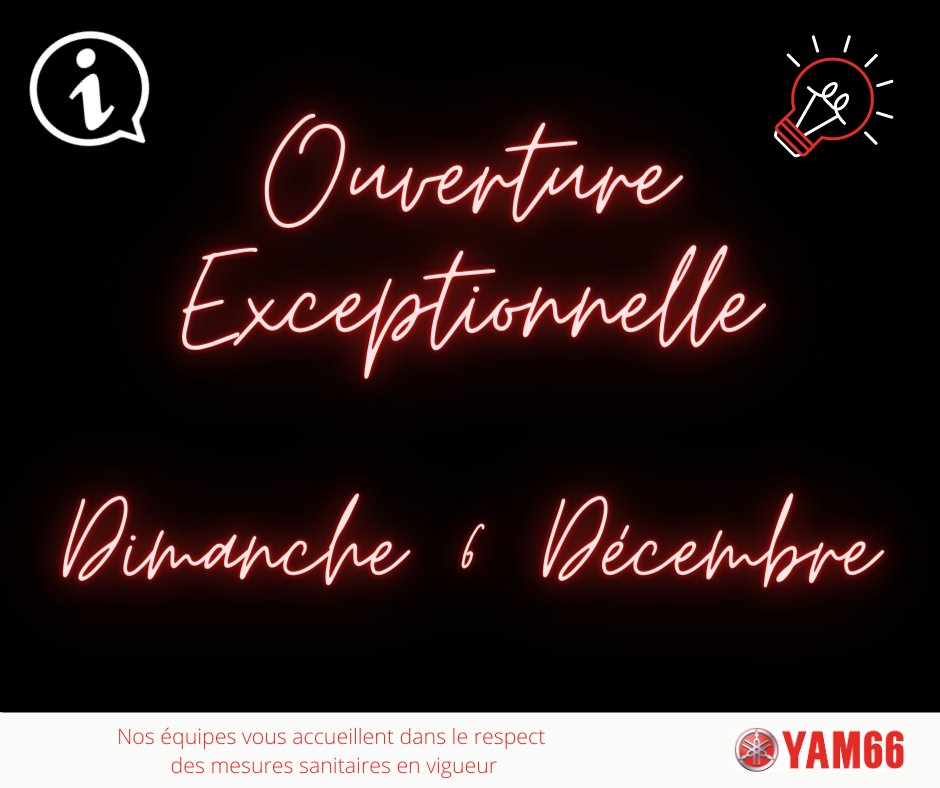 Le Black Week-End a commencé chez Yam66 ! 🏍🎁

➡️ -30% sur toute la boutique !💥
➡️ -20% sur les casques !💥
➡️ Ouverture exceptionnelle Dimanche 6 décembre !📆

On vous attend en concession !✌️
#Yam66 #Yamaha #BlackWeekEnd #GroupeLG