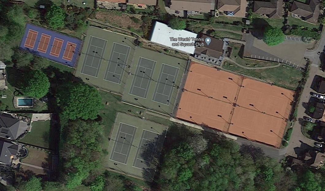 The Google camera plane has gone over the Weald Club, the photo  shows the new Mini Red Tennis Courts.