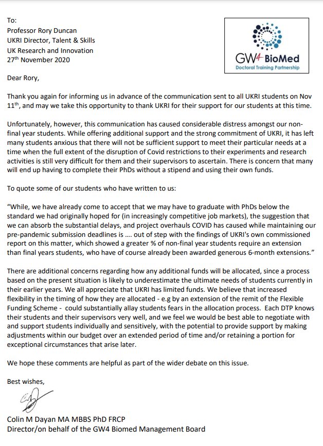 PandemicPGRs's tweet photo. We’re asking who in @UKRI_News and their various research councils actually supports @ProfRoryDuncan’s policy decision? 🧐

Their letter to him would suggest that it’s certainly not the undermined @GW4BioMedDTP management board 😬

Good work @The_MRC PGRs! https://t.co/Qk7nJgaZSm