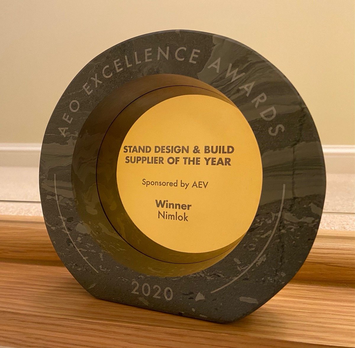 aeonews's tweet photo. Stand design and build supplier of the year award, sponsored by @AEVNews goes to @NimlokUK. Congrats! #aeoawards https://t.co/6sS5nmZcig