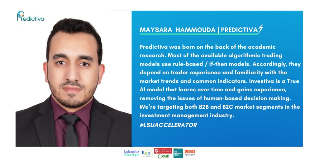 LeicStartups's tweet photo. Ashraf and @MaysaraHammouda are the founders of Predictiva
Predictiva build predictive models by applying advanced machine learning algorithms in a software-as-a-service (SaaS) cloud environment
https://t.co/aagvwQf9MQ
https://t.co/nVmE7Lk3Xe
#LSUAccelerator https://t.co/bZ9pQlUqnK